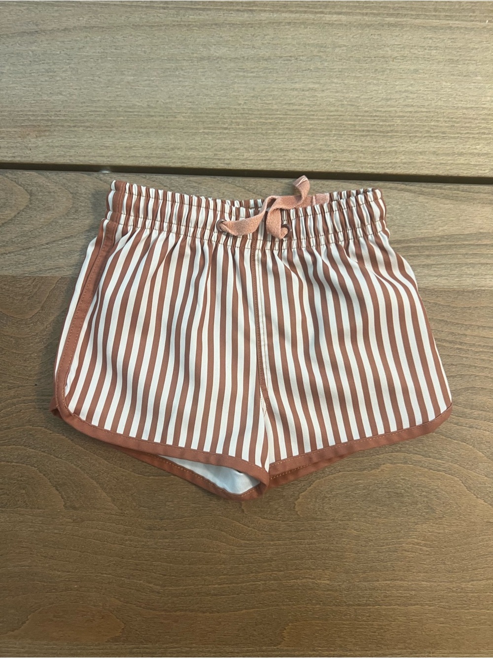 Striped Rust and White Swim Shorts